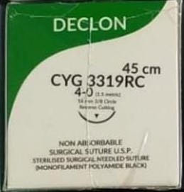 Declon 4'0 - POLYAMIDE Nylon (3/8 rev cutting 16 mm 45 CMS  Non-absorbable surgical suture) Pack of 12