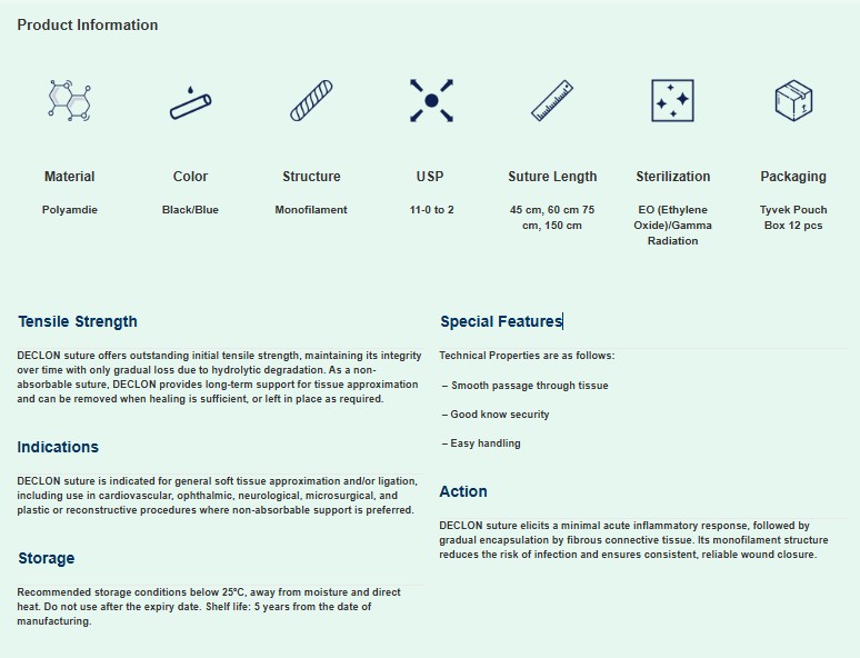 Declon 5'0 - POLYAMIDE Nylon (3/8 rev cutting 16 mm 45 CMS  Non-absorbable surgical suture) Pack of 12
