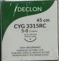 Declon 5'0 - POLYAMIDE Nylon (3/8 rev cutting 16 mm 45 CMS  Non-absorbable surgical suture) Pack of 12
