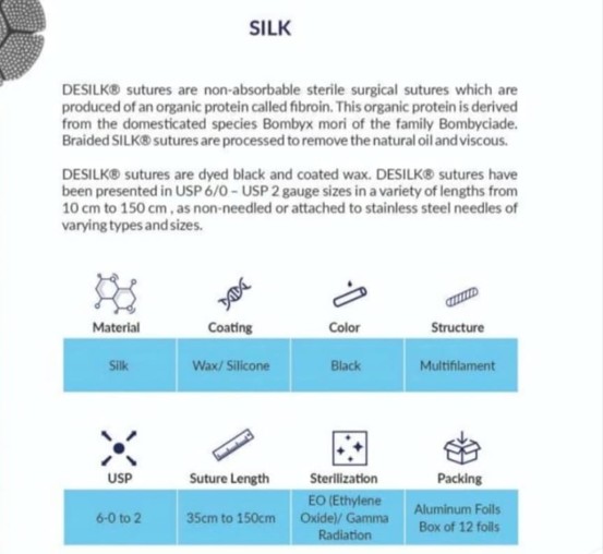 DESILK 3'0 (3/8 rev cutting 16 mm 45 CMS Non-absorbable braided surgical suture SILK) Pack of 12