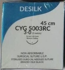 DESILK 3'0 (3/8 rev cutting 16 mm 45 CMS Non-absorbable braided surgical suture SILK) Pack of 12