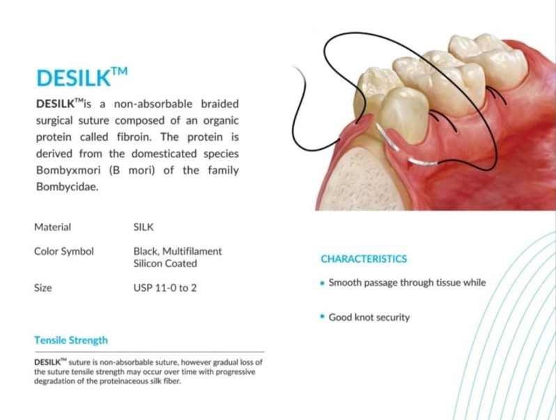 DESILK 4'0 (3/8 rev cutting 16 mm 45 CMS Non-absorbable braided surgical suture SILK) Pack of 12