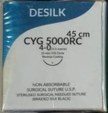 DESILK 4'0 (3/8 rev cutting 16 mm 45 CMS Non-absorbable braided surgical suture SILK) Pack of 12