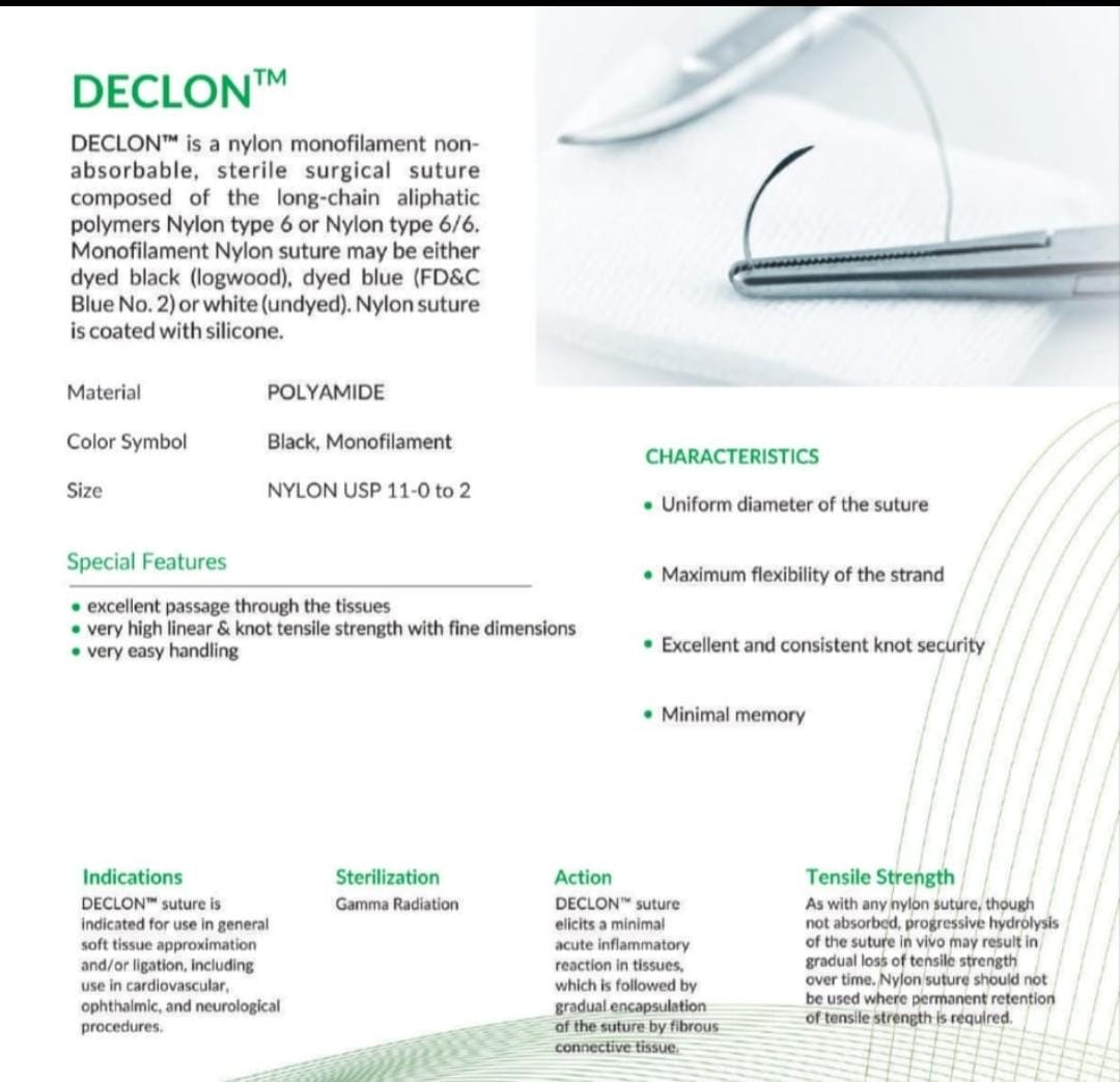 Declon 3'0 - POLYAMIDE Nylon (3/8 rev cutting 16 mm 45 CMS  Non-absorbable surgical suture) Pack of 12