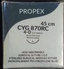 PROLEX 4'0  POLYPROPYLENE (3/8 rev cutting 12 mm 45 CMS – Monofilament Non-absorbable Suture) Pack of 12