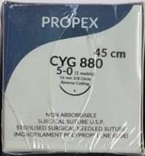 PROLEX 5'0   POLYPROPYLENE (3/8 rev cutting 16 mm 45 CMS – Monofilament Non-absorbable Suture) Pack of 12