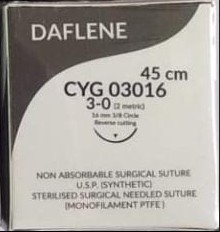 DAFLENE 3'0 PTFE Suture (3/8 rev cutting 16 mm 45 CMS) Pack of 12
