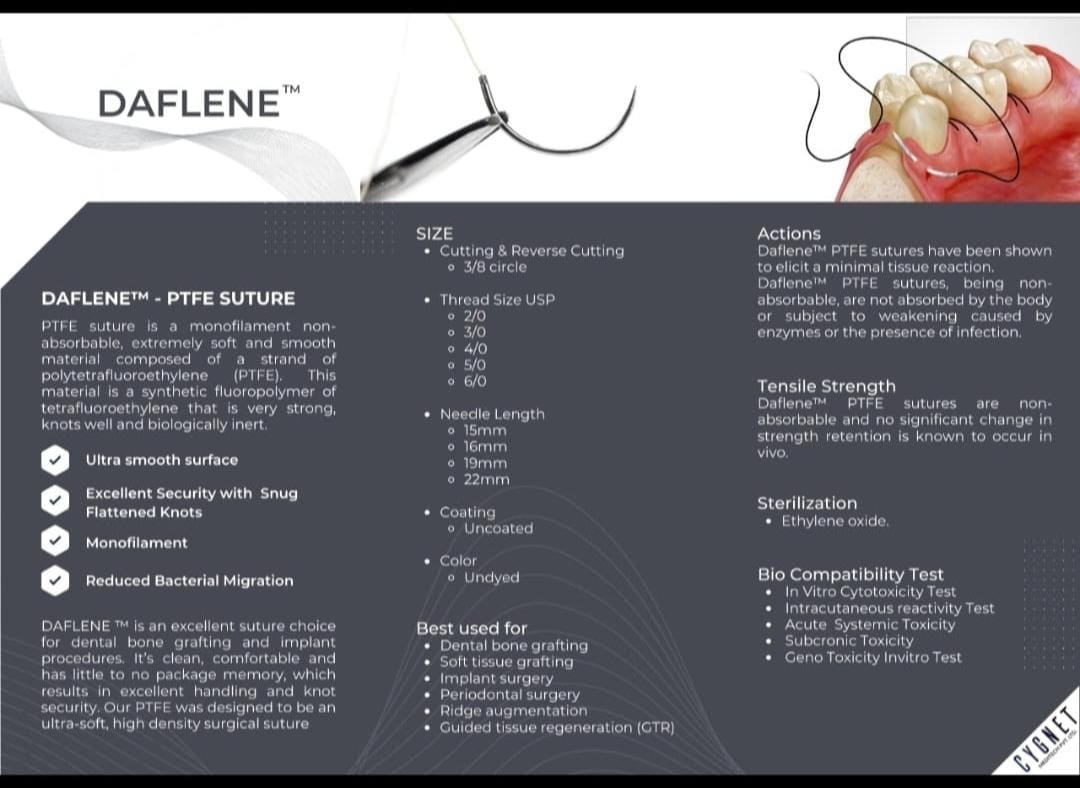 DAFLENE 5'0 PTFE Suture (3/8 rev cutting 16 mm 45 CMS) Pack of 12