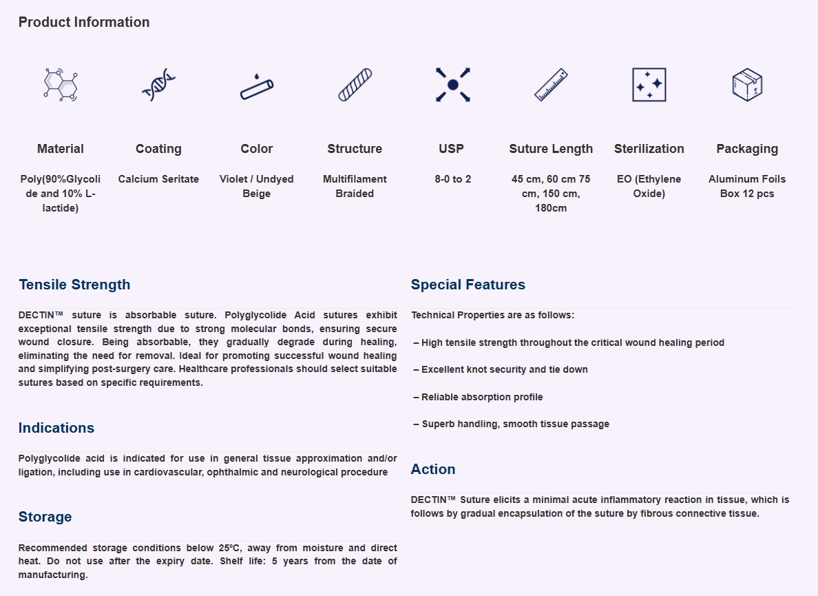 DECTIN 4'0 POLYGLACTIC (3/8 rev cutting 16 mm 45 CMS – Synthetic Absorbable suture) Pack of 12