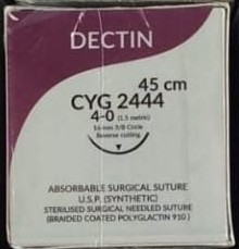 DECTIN 4'0 POLYGLACTIC (3/8 rev cutting 16 mm 45 CMS – Synthetic Absorbable suture) Pack of 12