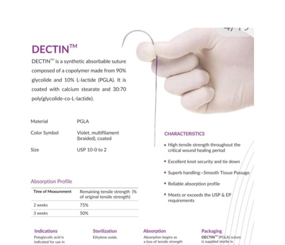 DECTIN 4'0 POLYGLACTIC (3/8 Circle rev cutting 12 mm 45 CMS – Synthetic Absorbable suture) Pack of 12