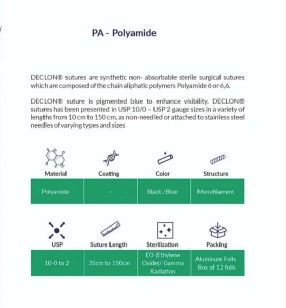 Declon 3'0 - POLYAMIDE Nylon (3/8 rev cutting 16 mm 45 CMS  Non-absorbable surgical suture) Pack of 12